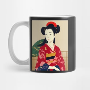 Ukiyo-e Japanese Art - Beautiful Woman Wearing a Red Kimono Mug